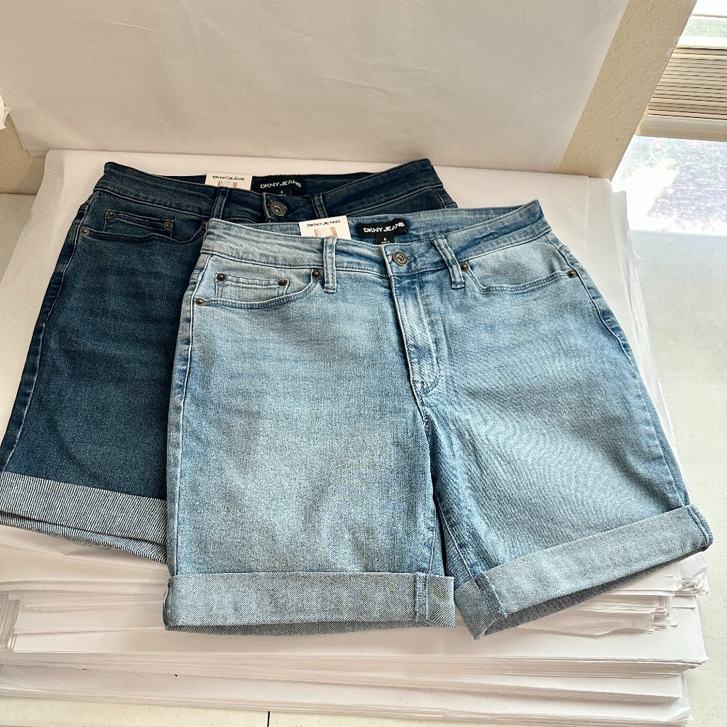 Bundle (2) Dkny Women's Denim Bermuda Shorts Size 4 Soft Stretch Summer Boho New